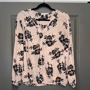 Chaus Blouse with Black Floral on Light Pink